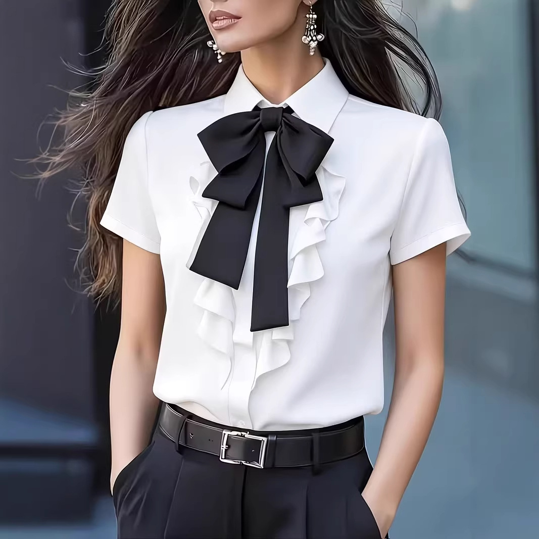 Shirt Camp Collar - Женская блузка с коротким рукавом, большим