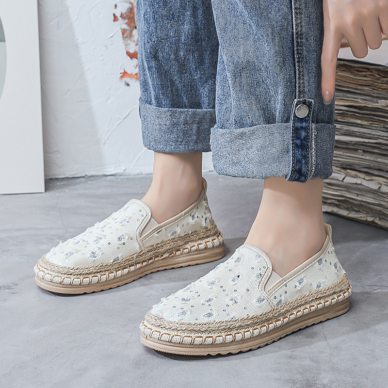 Espadrille Slip On - Лоферы женские холщовые на плоской платформе,