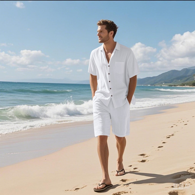 Linen Shirt Breathable - Мужской комплект из льняной смесовой ткани: