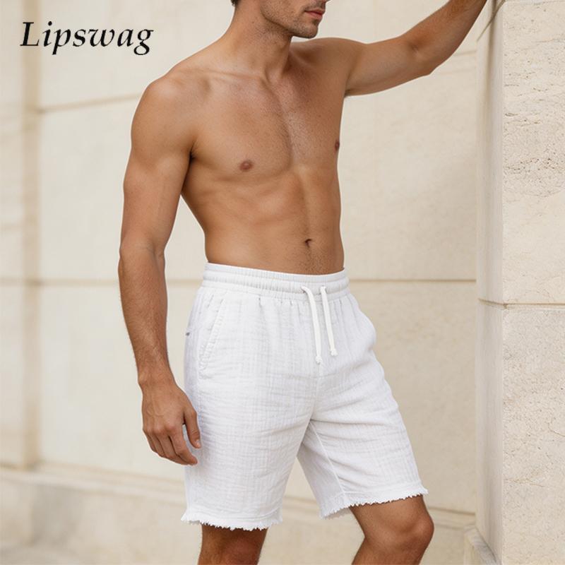 Short Linen Drawstring - Модные рваные льняные шорты для мужчин,