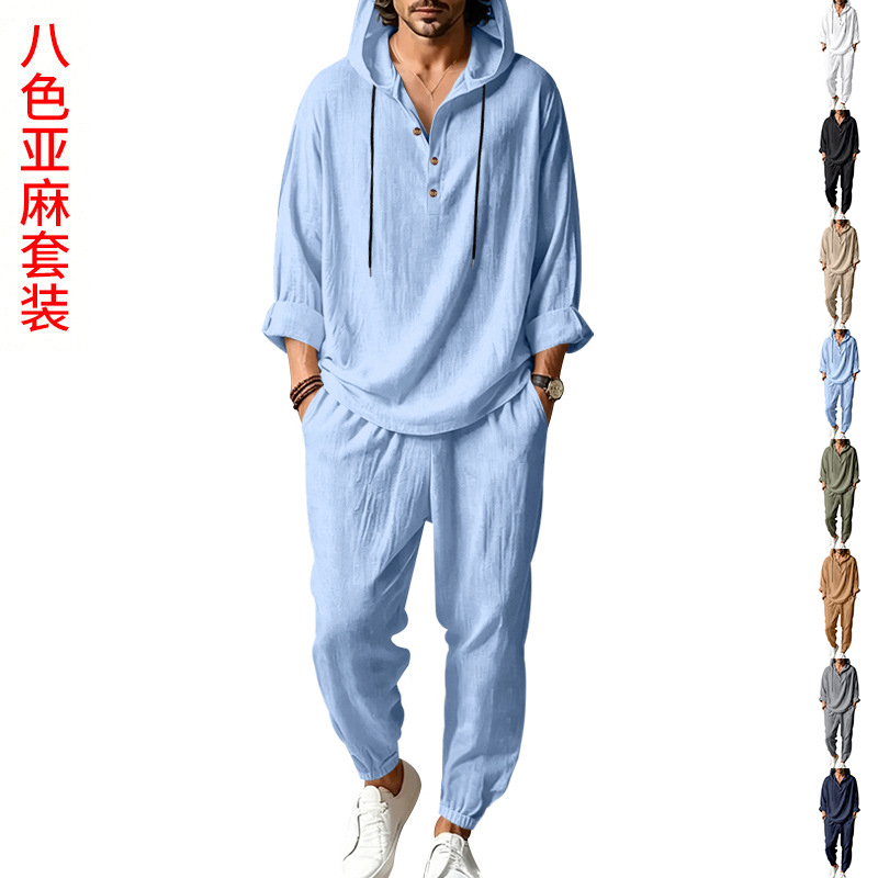Short Linen Drawstring - Мужской летний льняной комплект из 2