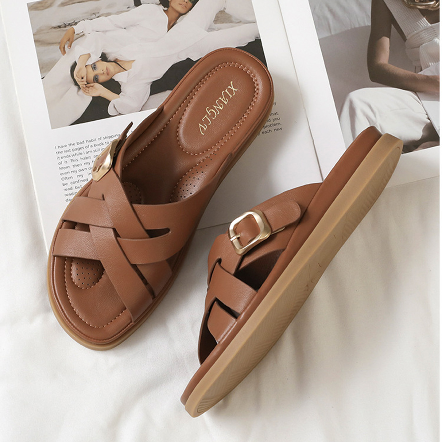 Casual Sandal Leather - Модные женские туфли на плоской подошве,