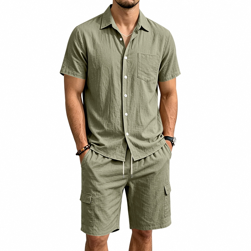 Linen Shirt Breathable - Мужской летний американский льняной комплект из